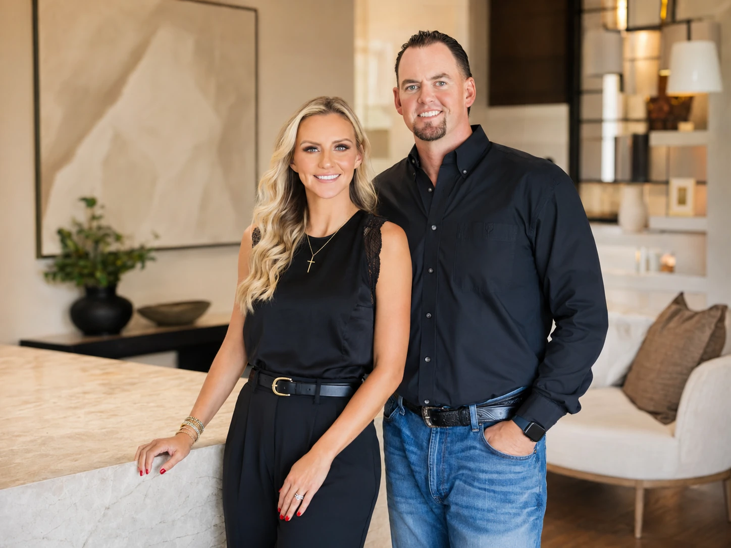 Kristen and Greg Holle in a refined residential interior